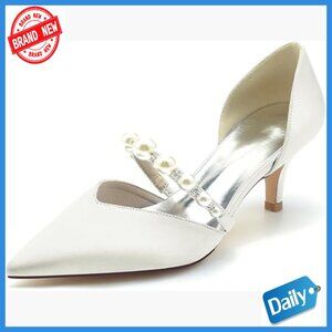 Pointed Toe Satin Low Heel Wedding Shoes Bridal Prom Party Pumps